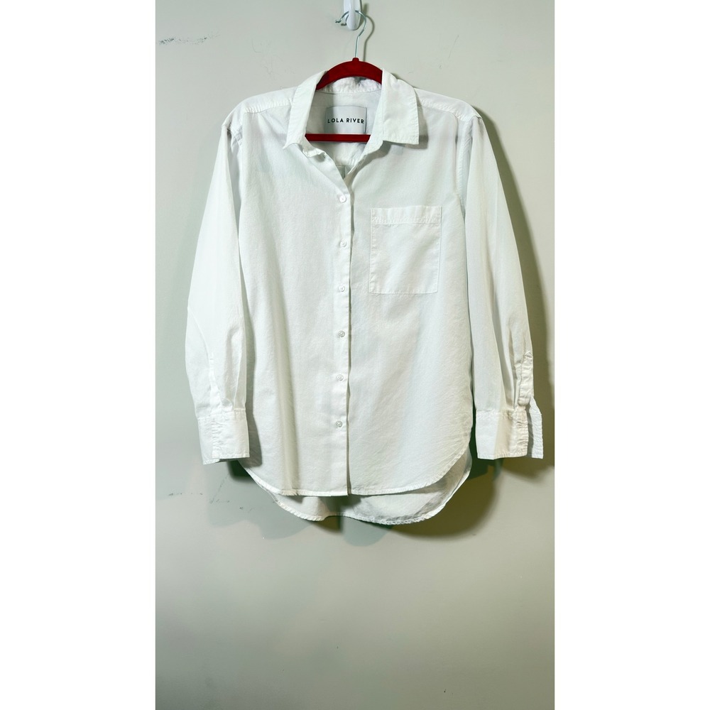 Lola River Button Down Shirt White Tencel Cotton Long Sleeve‎ Womens Medium